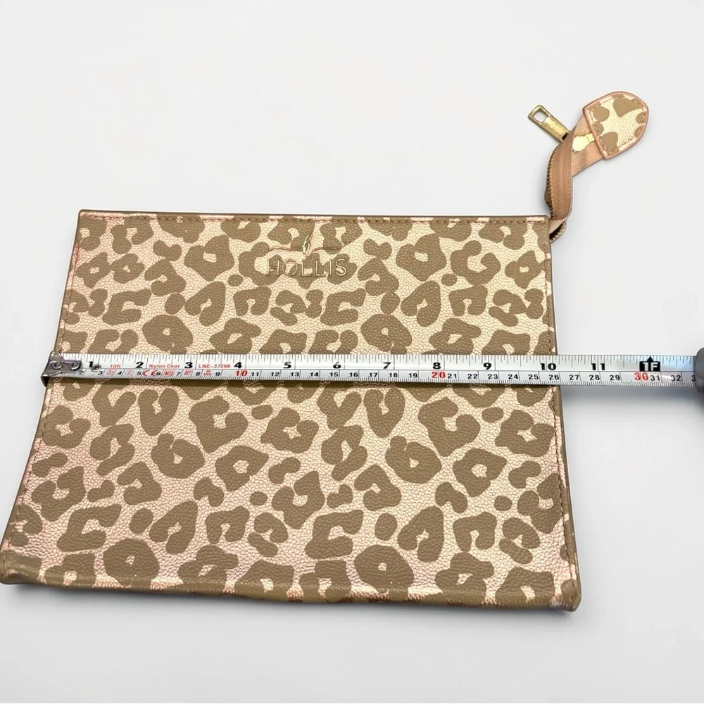 NWT Hollis Leather Leopard Print Accessory Pouch Zippered 10”x7.5” Travel Bag - Picture 11 of 15